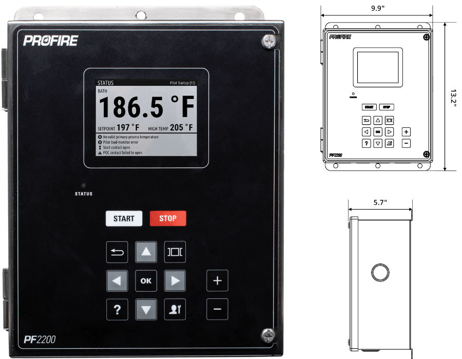 PF2200 Gas Burner controller Dimensions