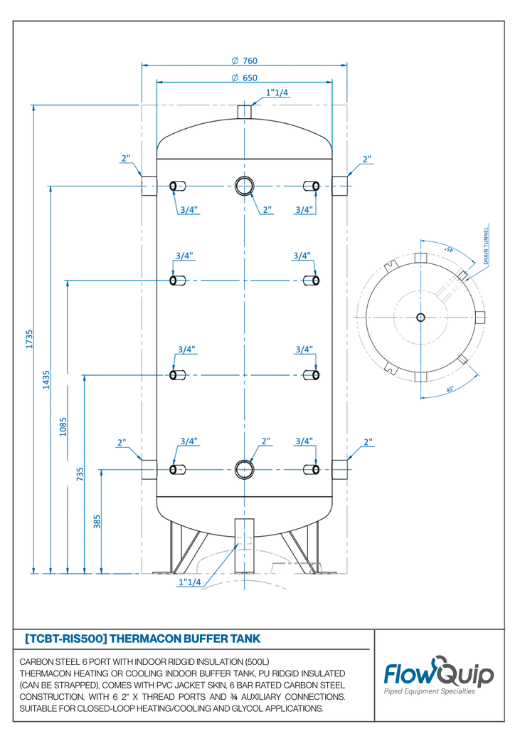 ThermaCon Buffer Tank Rigid Insulated Steel Screwed Connections (6 Port)