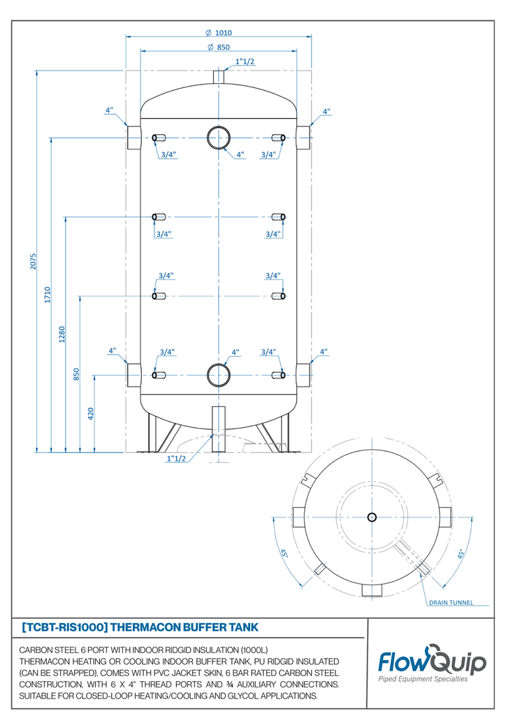 ThermaCon Buffer Tank Rigid Insulated Steel Screwed Connections (6 Port)